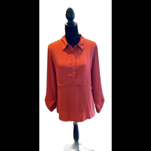 Cato Blouse Size Large Rust Colored Long Button up Sleeve Slit Side Collared - Picture 1 of 11
